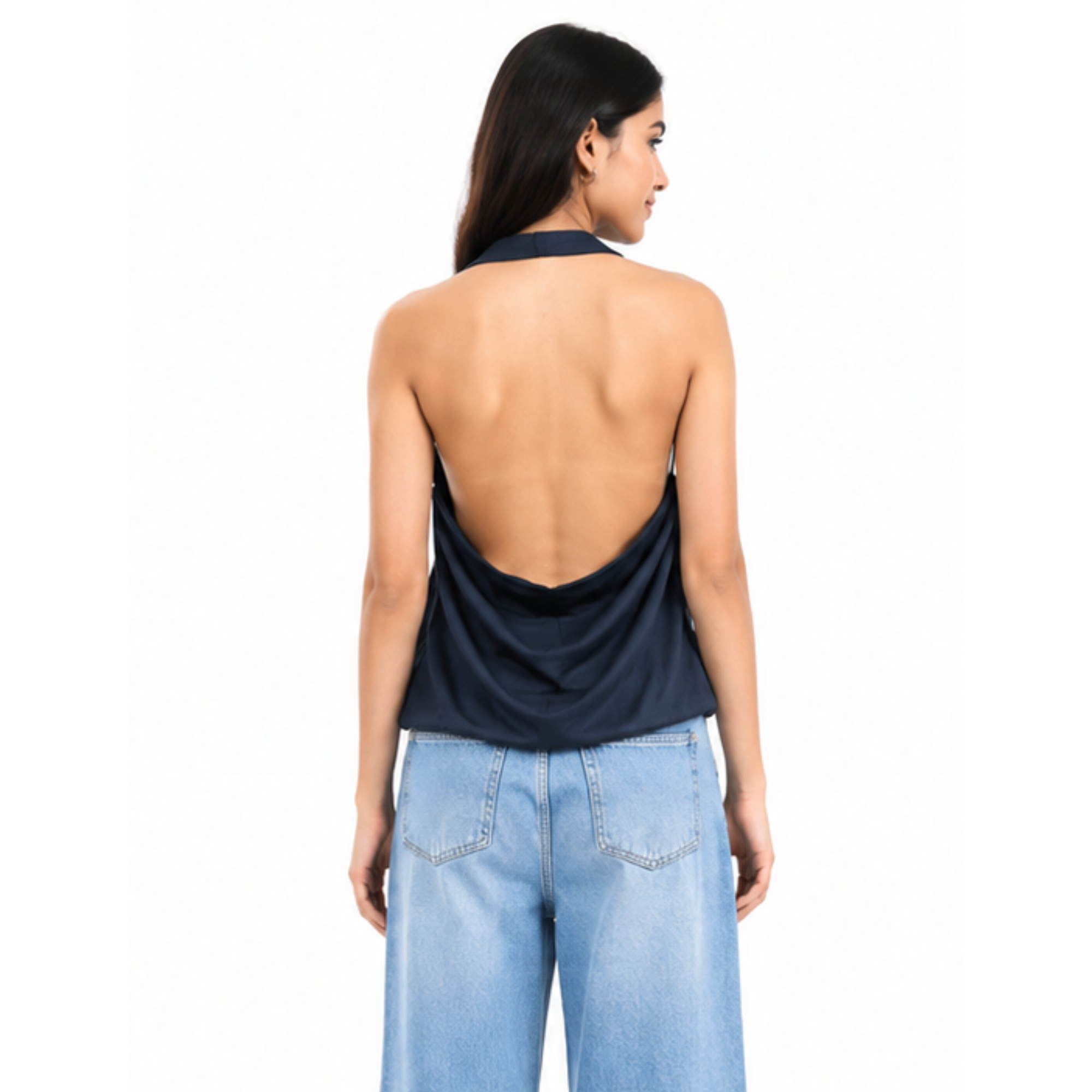 Navy blue backless top