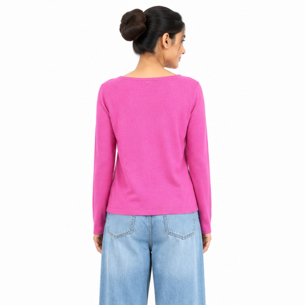 Pink Classic Full-Sleeve Round Neck Top