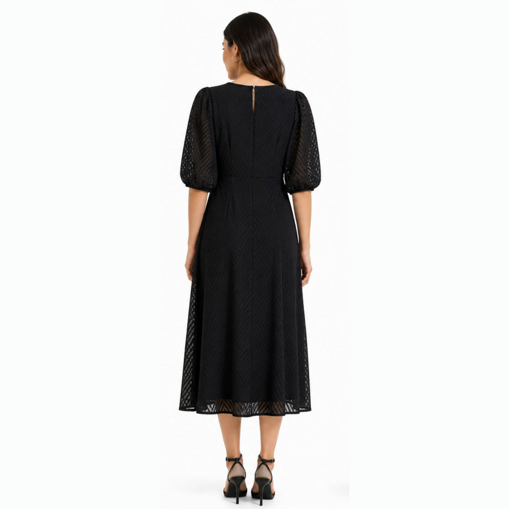Black Textured Midi Dress