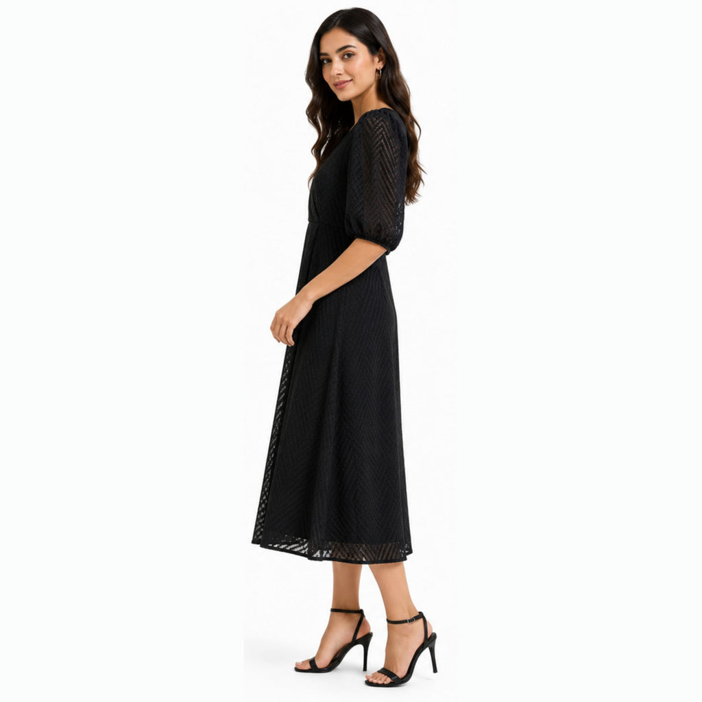 Black Textured Midi Dress