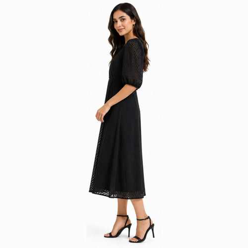 Black Textured Midi Dress