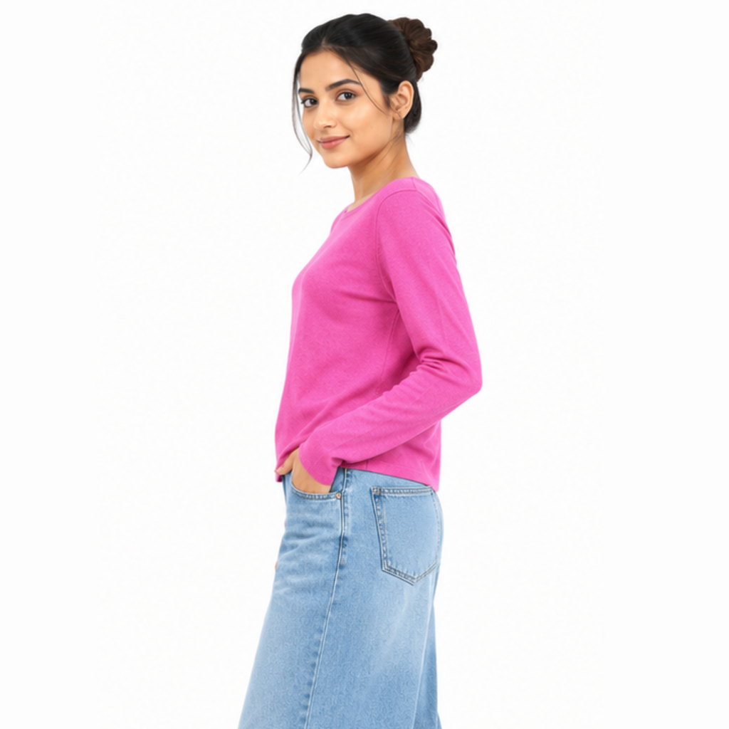 Pink Classic Full-Sleeve Round Neck Top