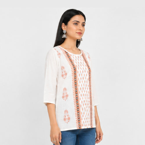 Cotton Beige printed short Kurti