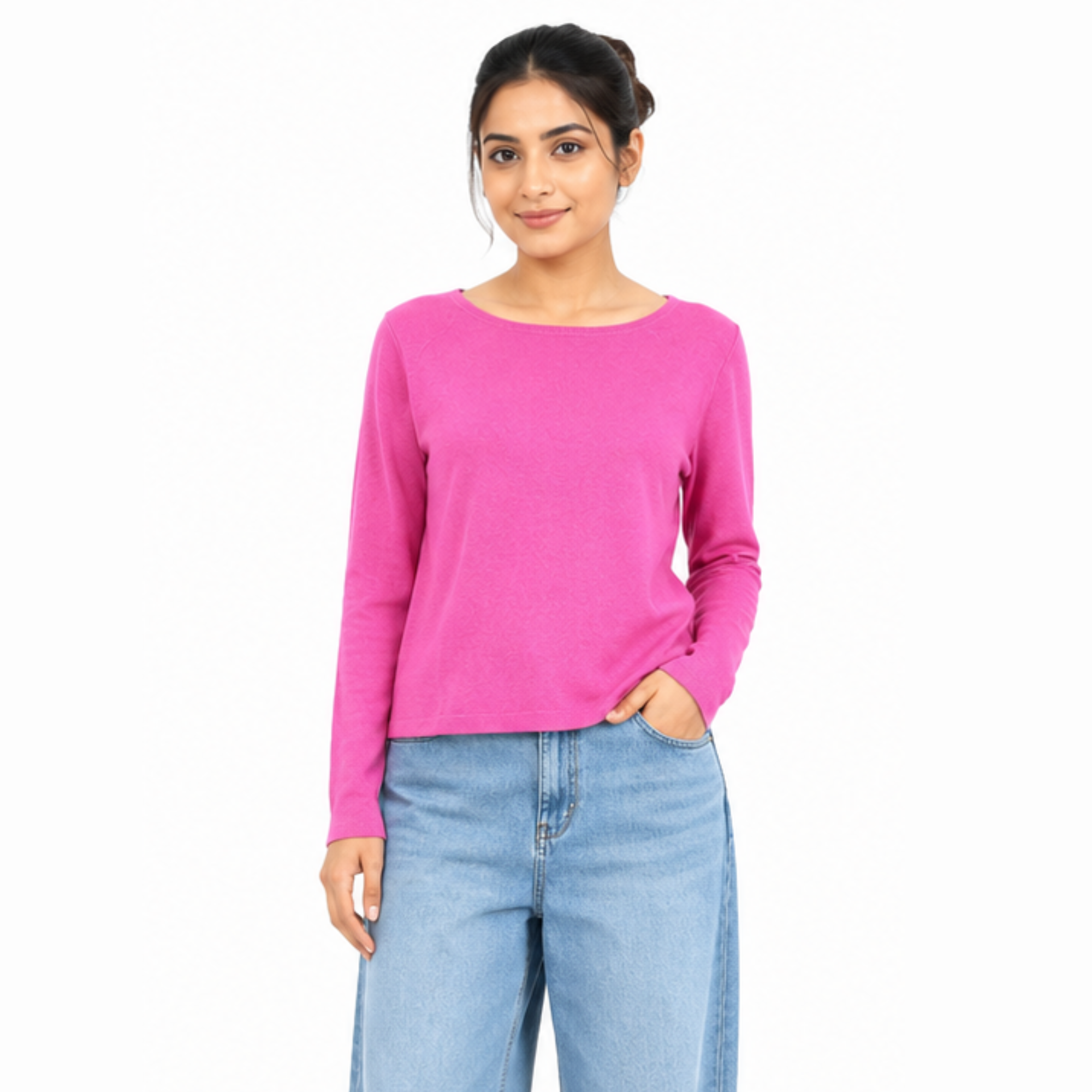 Pink Classic Full-Sleeve Round Neck Top