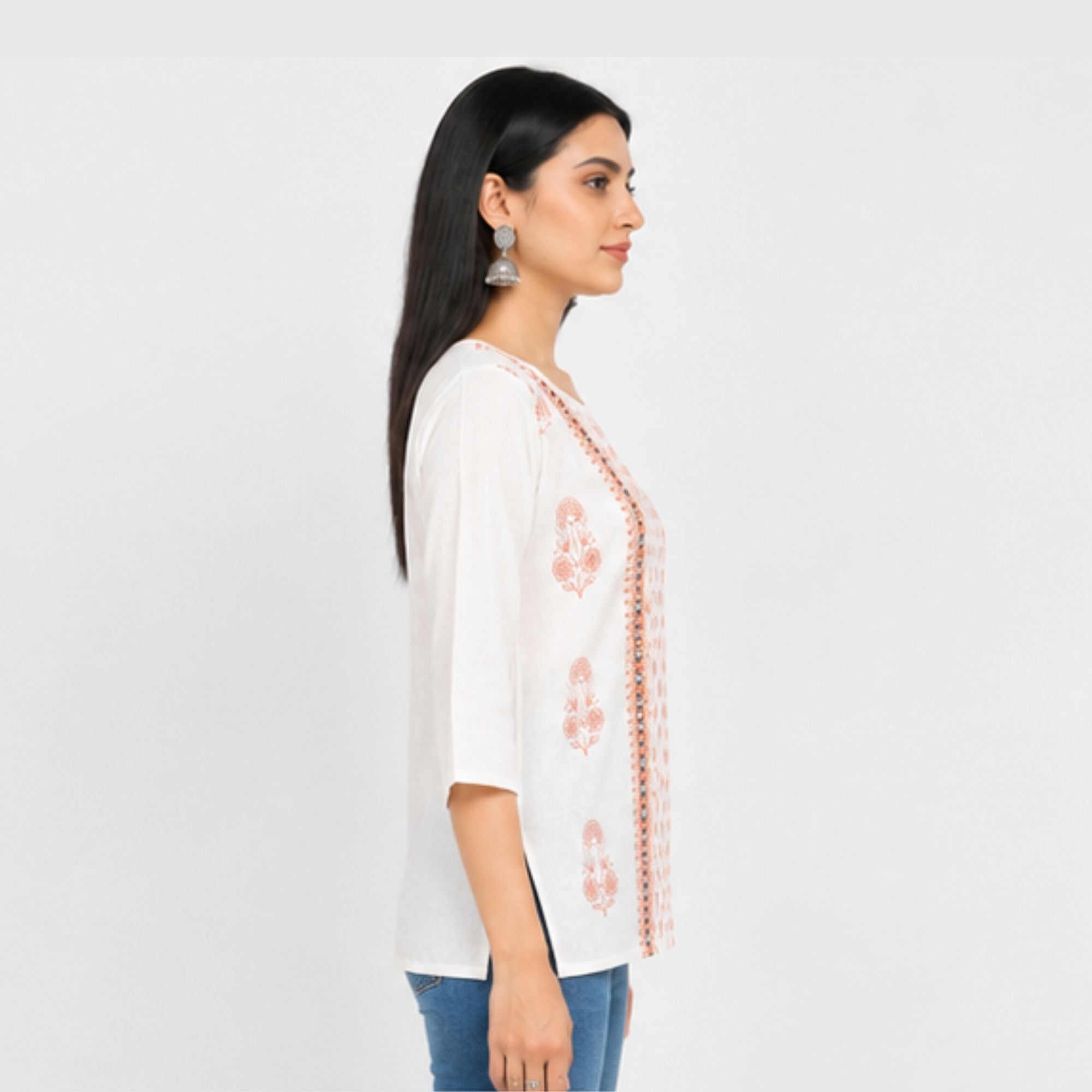 Cotton Beige printed short Kurti