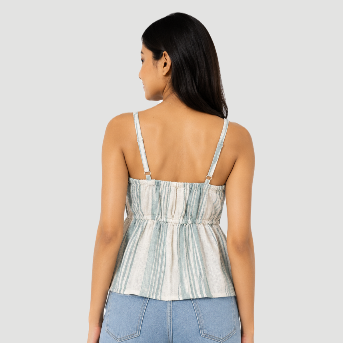 Sage Stripe Bow Front Peplum Top